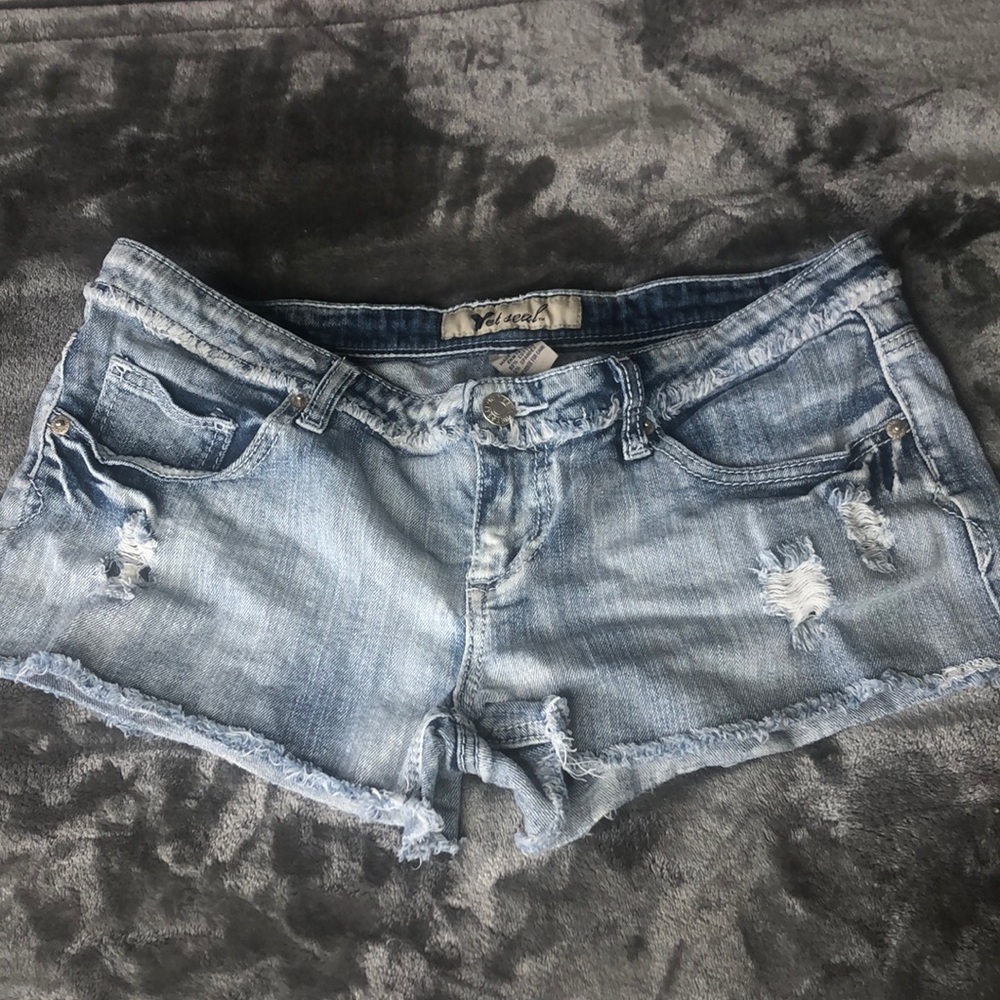 Light Blue Distressed Denim Shorts